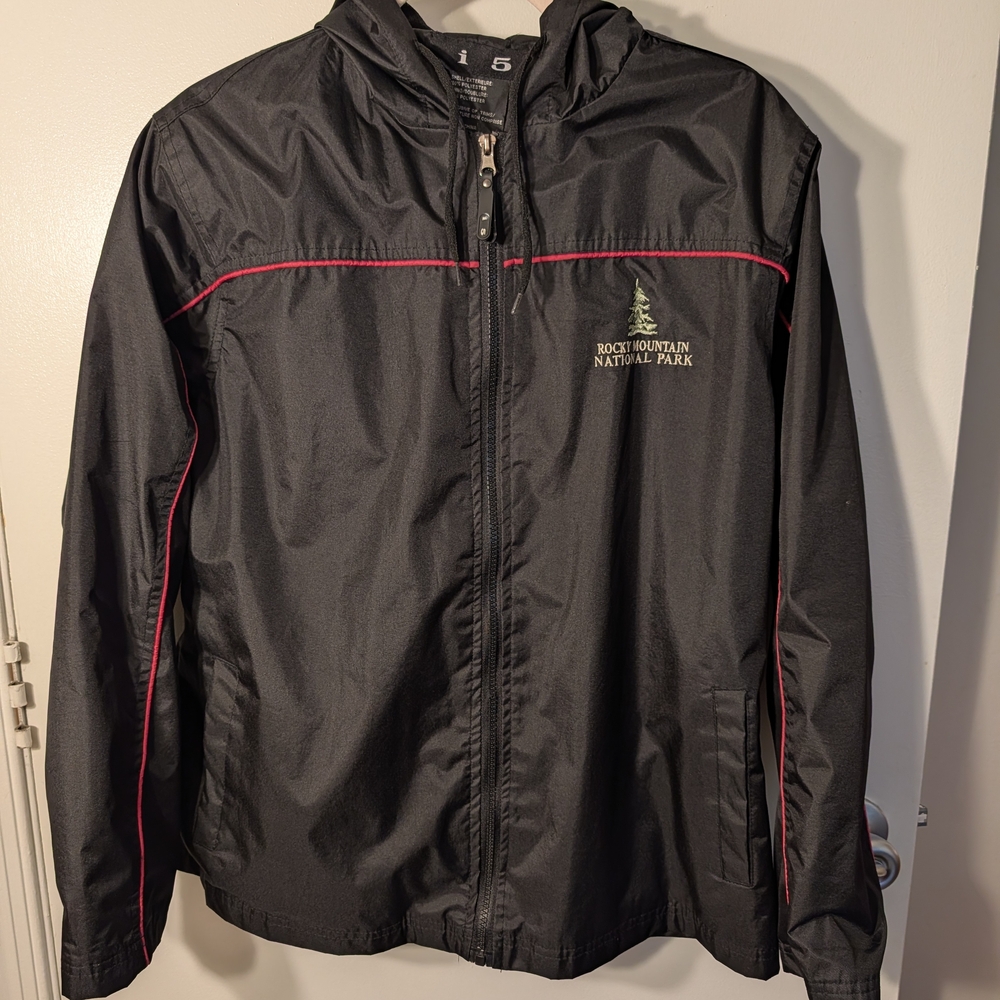 Women's Black Mesh Lined "Rocky Mountain National Park" Windbreaker Large